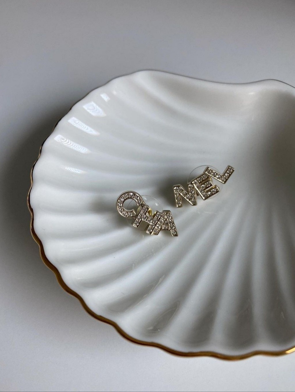 Chanel Gold-Tone & Crystal Cha-Nel Stud Earrings